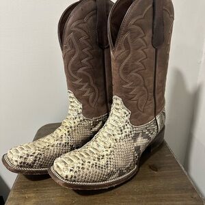 Brown and Tan Snake Skin Western Boots